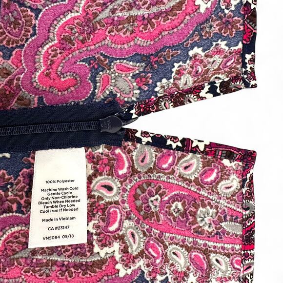 Talbots Women's Paisley Three-Quarter Peplum Sleeve Crepe Top L Fuchsia Purple - Picture 9 of 11